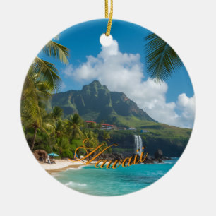 Ornamento De Cerâmica Estilo Vintage Havaiano Palmeiras do Mar Azul Céu