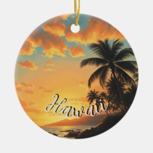 Ornamento De Cerâmica Estilo Vintage Havaiano Viagem Costa Mar Pôr-do-So
