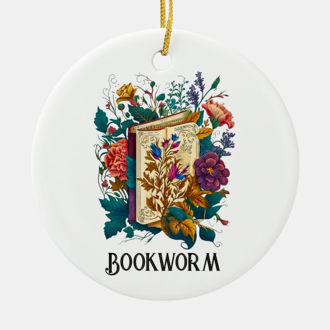 Ornamento De Cerâmica Estilo vitoriano Bookworm design (Frente)