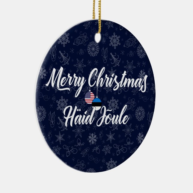 Ornamento De Cerâmica Estonian American Bilingual Merry Christmas (Direito )