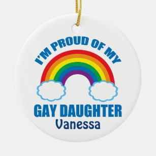 Ornamento De Cerâmica Estou orgulhoso da minha Gay, filha, Rainbow Monog