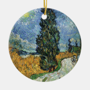Ornamento De Cerâmica Estrada com Ciprestes Impressionismo de Van Gogh