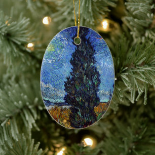 Ornamento De Cerâmica Estrada com Ciprestes Impressionismo de Van Gogh