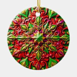 Ornamento De Cerâmica Estrela 3D Verde Amarelo Vermelho do NATAL ~