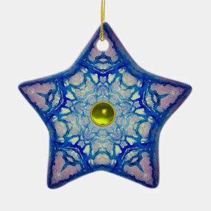 ORNAMENTO DE CERÂMICA ESTRELA AZUL ABSTRATA COM PEDRA DE GEMA
