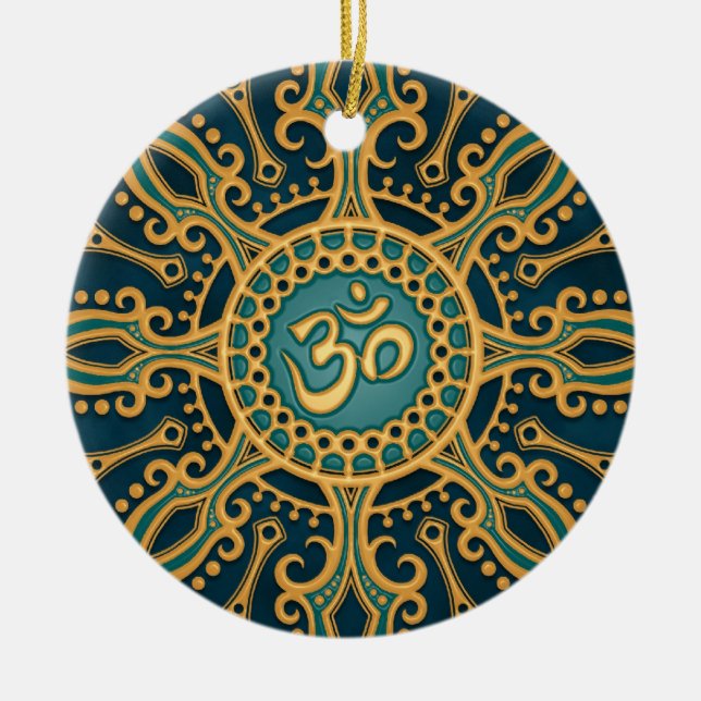 Ornamento De Cerâmica Estrela azul dourada de Aum (Frente)