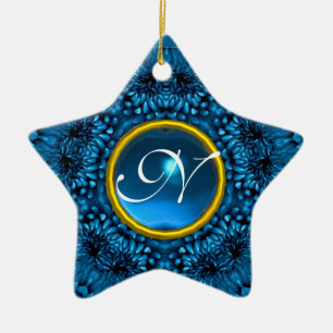 Ornamento De Cerâmica Estrela BLUE DAHLIA SAPPHIRE MONOGRAMA