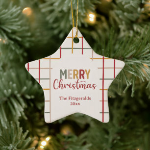Ornamento De Cerâmica Estrela da Família Feliz de Natal Personalizada Mo