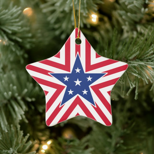 Ornamento De Cerâmica Estrela da Liberdade (Stripe) (Árvore)