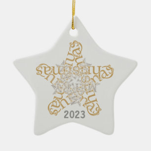 Ornamento De Cerâmica Estrela de Caligrafia de Natal Personalizada