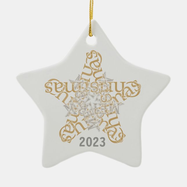 Ornamento De Cerâmica Estrela de Caligrafia de Natal Personalizada (Frente)