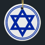 Ornamento De Cerâmica Estrela de David<br><div class="desc">O ornamento cerâmico redondo com uma imagem,  em ambos os lados,  de uma estrela azul real de David e uma dupla borda azul real em branco. Veja toda a coleção de Pedidos de Hanukkah na categoria HOME na seção HOLIDAYS.</div>