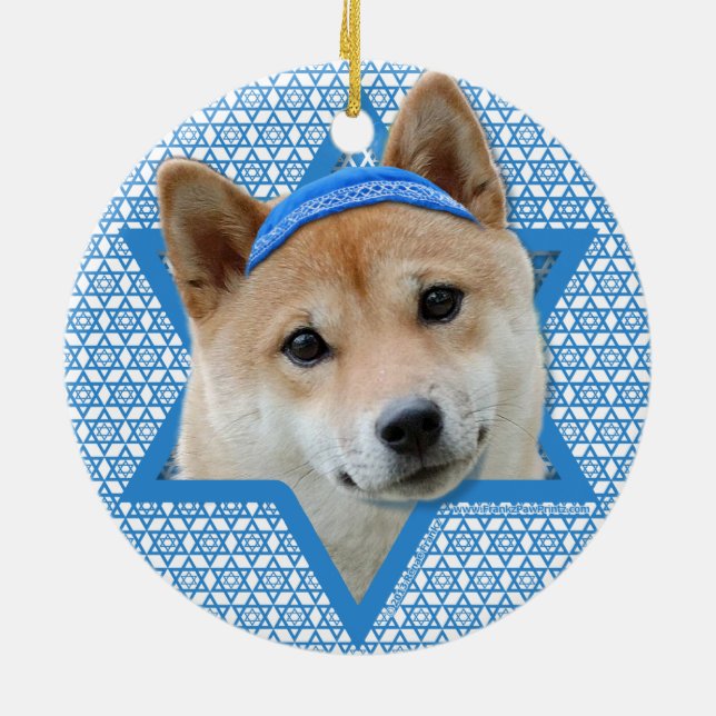 Ornamento De Cerâmica Estrela de David de Hanukkah - Shiba Inu (Traseira)
