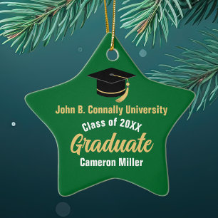 Ornamento De Cerâmica Estrela de Graduação Personalizada Verde Graduado