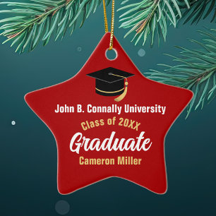 Ornamento De Cerâmica Estrela de Graduação Personalizada Vermelha para G