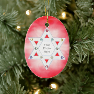Ornamento De Cerâmica Estrela de Hanukkah e Flocos de Neve Vermelhos par