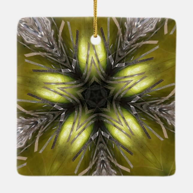 Ornamento De Cerâmica Estrela de Natal do Caleidoscópio Dourado Elegante (Verso)