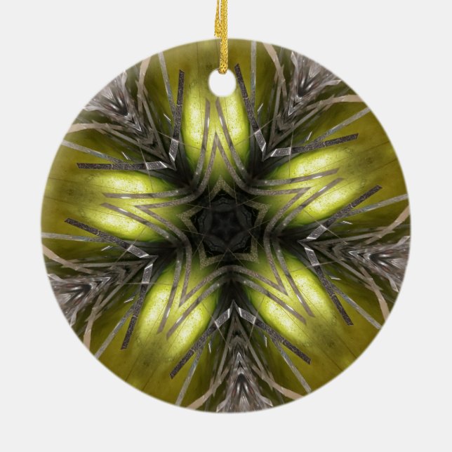 Ornamento De Cerâmica Estrela de Natal do Caleidoscópio Dourado Elegante (Traseira)