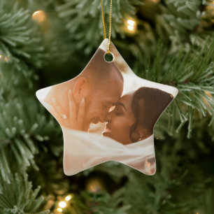 Ornamento De Cerâmica Estrela de Natal Fofo Foto de Alegre e Casado