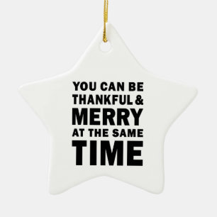 Ornamento De Cerâmica Estrela de Natal Moderna Agradecida e Alegre