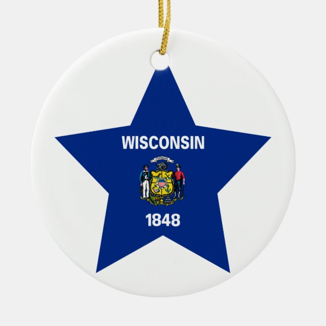 Ornamento De Cerâmica Estrela de Wisconsin (Frente)