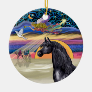 Ornamento De Cerâmica Estrela do Xmas - Cavalo Árabe (preto)