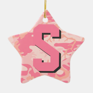 Ornamento De Cerâmica Estrela feminino do monograma da inicial da
