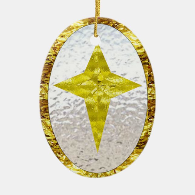 Ornamento De Cerâmica Estrela no vitral (Frente)