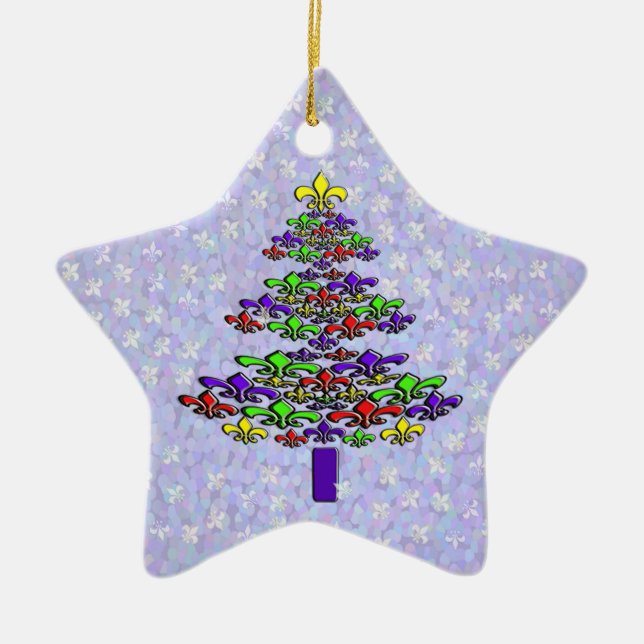 Ornamento De Cerâmica Estrela personalizada da árvore de Natal da flor (Frente)