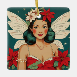 Ornamento De Cerâmica Estrela Pin-Up Tropical de Natal dos Anos 50