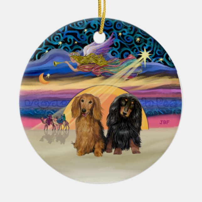 Ornamento De Cerâmica Estrela Xmas - Dois Dachshances De Longa Duração (Frente)