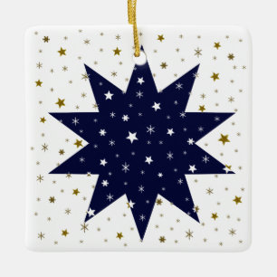 Ornamento De Cerâmica Estrelas azuis & estrelas brancas do estrela & as