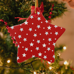 Ornamento De Cerâmica Estrelas Brancas nas Festas de Natal Vermelho