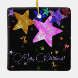 Ornamento De Cerâmica Estrelas cintilantes multicoloridas - Feliz Natal!