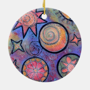 Ornamento De Cerâmica Estrelas Cósmicas Coloridas Celestiais