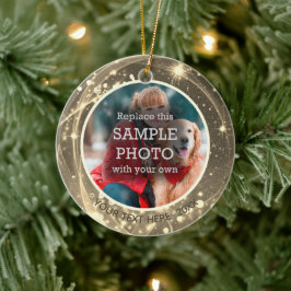 Ornamento De Cerâmica Estrelas Cósmicas Douradas Duas Fotografias