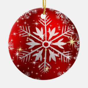 Ornamento De Cerâmica Estrelas de Natal e Flocos de Neve - Vermelho