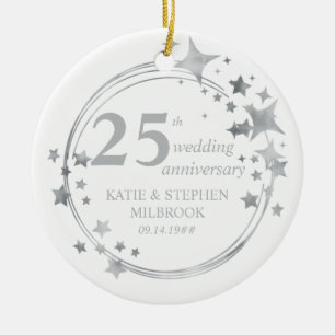 Ornamento De Cerâmica Estrelas de prata de 25 Silver do aniversário de