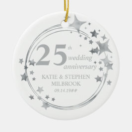 Ornamento De Cerâmica Estrelas de prata de 25 Silver do aniversário de c