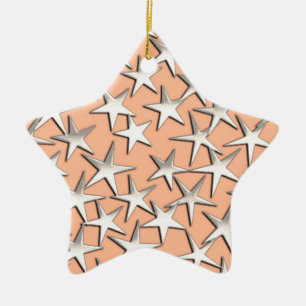 Ornamento De Cerâmica Estrelas de prata de cor rosa