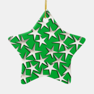 Ornamento De Cerâmica Estrelas de prata em verde esmeralda