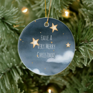 Ornamento De Cerâmica Estrelas Douradas Céu Nuvens Floco de Neve Natal