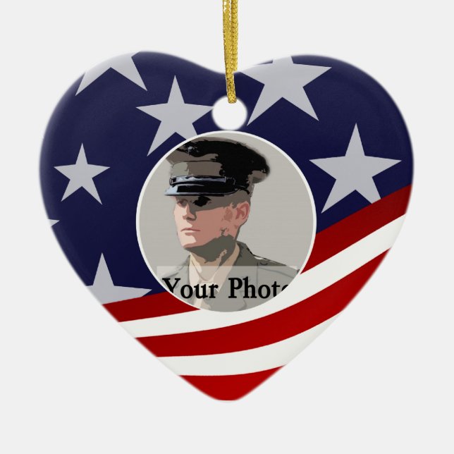 Ornamento De Cerâmica Estrelas e Stripes EUA/Oração Militar (Frente)