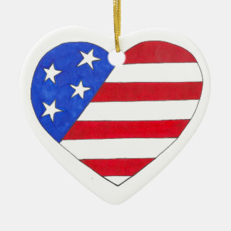 Ornamento De Cerâmica Estrelas e Stripes Patriótico Coração Estados Unid