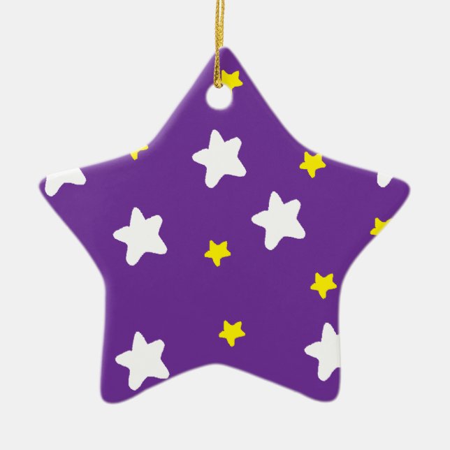 Ornamento De Cerâmica Estrelas felizes roxas (Frente)