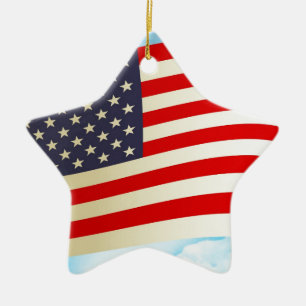Ornamento De Cerâmica Estrelas Listras da Bandeira Americana Honra Liber