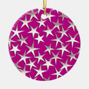 Ornamento De Cerâmica Estrelas prateadas em ametista roxo