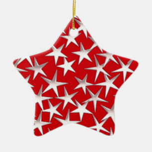Ornamento De Cerâmica Estrelas prateadas em vermelho escuro