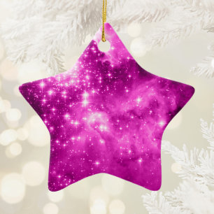 Ornamento De Cerâmica Estrelas Rosa
