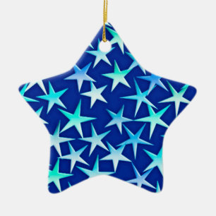 Ornamento De Cerâmica Estrelas satíricas, azul pálido sobre cobalto